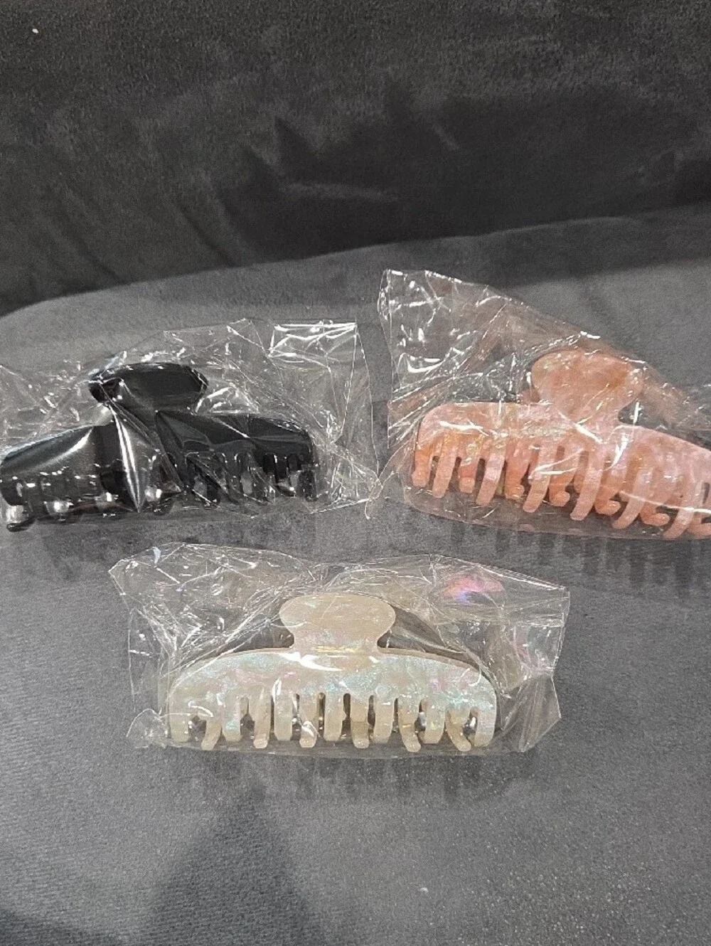 3 Pack Double Row Teeth Claw Clip for Thin Fine Hair Pink, Pearl White & Black